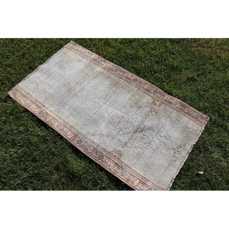 Vintage Turkish Oushak Wool Rug in Distressed Green for Entryways & Small Spaces