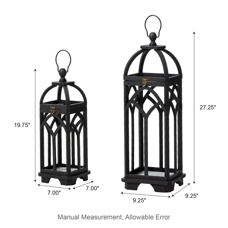 27.25''H Farmhouse Church Window Wood/Metal Tabletop Lanterns, Black