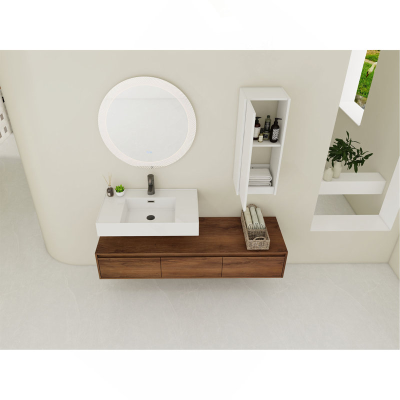 Meuble-lavabo mural spacieux et élégant avec lavabo en résine durable et nombreuses options de rangement