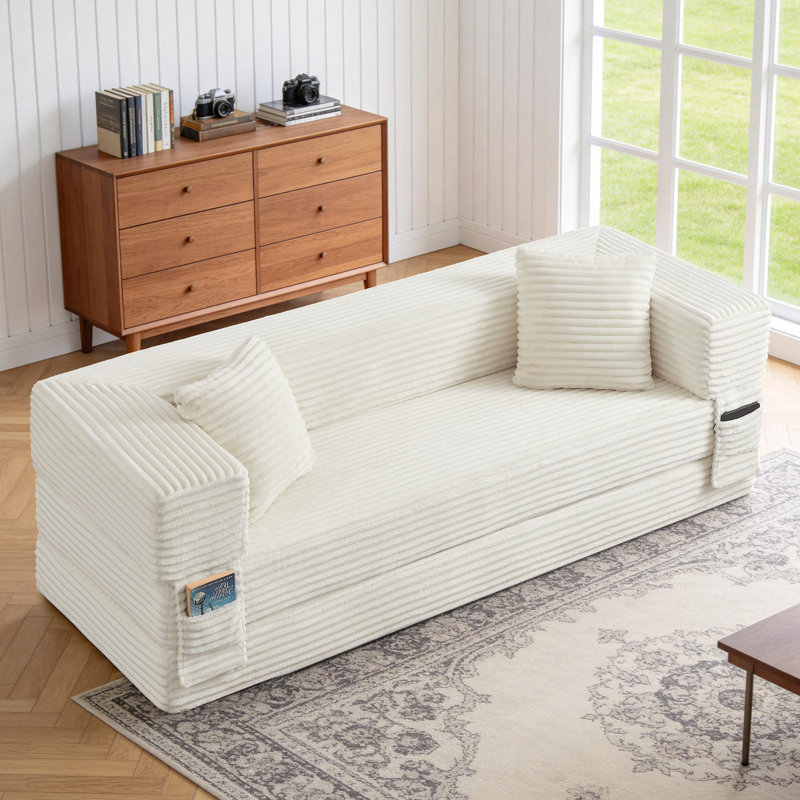 78" Convertible Compression Sofa Bed, White