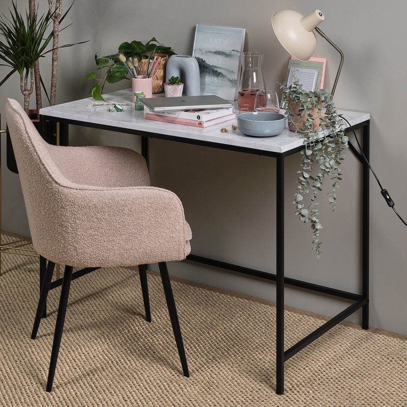 Kalyssa Metal Base Writing Desk, Black, White