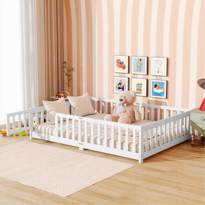 Lit de plancher avec clôture et porte, lit de plancher en bois avec garde-corps de sécurité