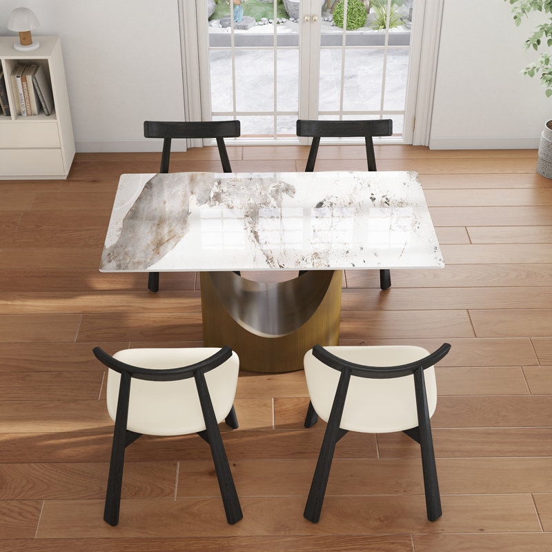 Ensemble de table de salle à manger 5 pièces, Pandora, Beige/noir, Doré