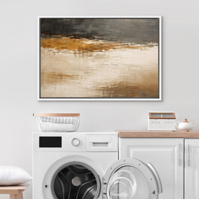 «Neutral Abstract Earth Tone Horizon Composition», reproduction d'art encadrée sur toile