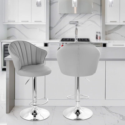 Levane Elama 2 Piece Shell Back Faux Leather Adjustable Bar Stool in Dark Grey with Chrome Base