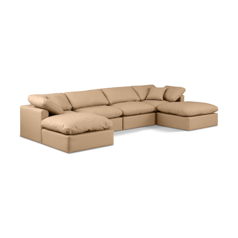 Itala Upholstered U-Shaped Sectional Reversible, Tan Vegan Leather