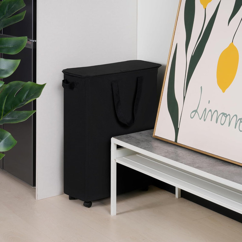Slim Rolling Laundry Hamper With Lid And Wheels, Space-Saving Tall Dirty Clothes Basket With Handle For Small Spaces, Compact Design For Dorm, Bathroom And Bedroom