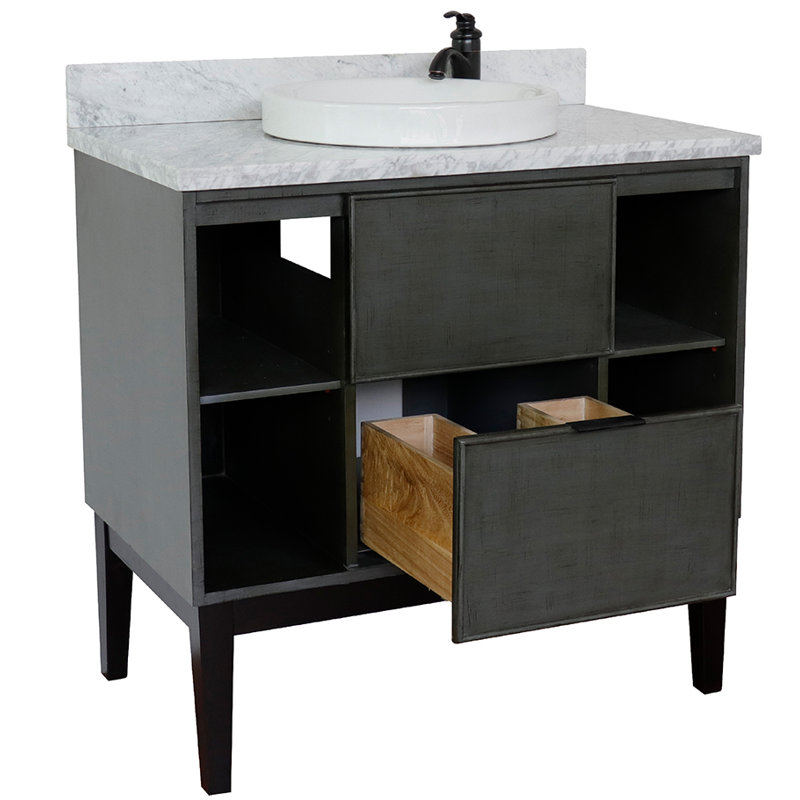 37'' Single Bathroom Vanity with Top, White Carrara