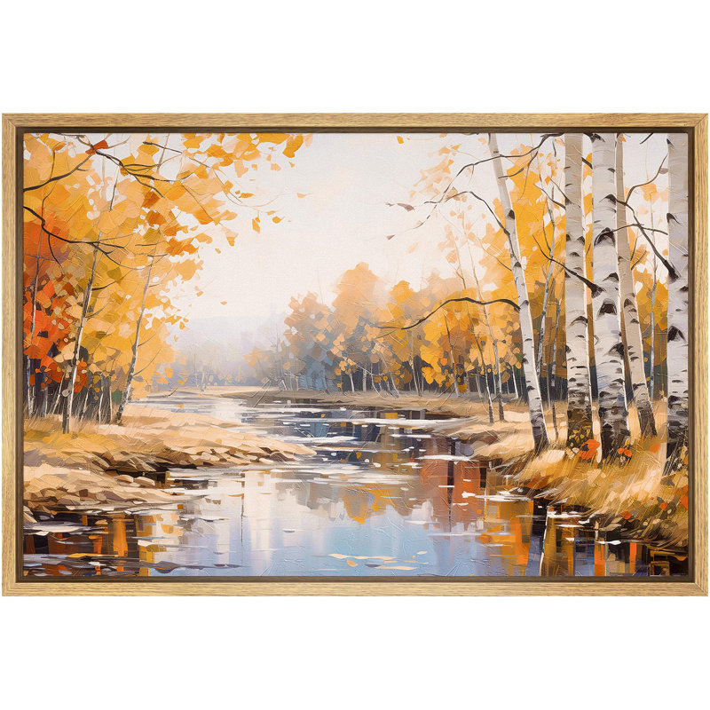 Autumn Fall " Forest River In Autumn ", Natural Floater Frame, 16" H x 24" W