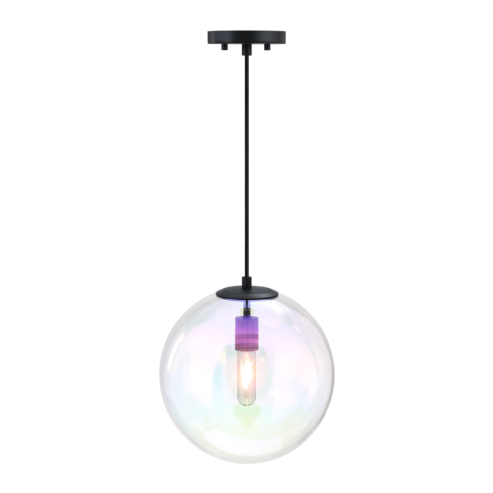 Ricura Single Light Glass Pendant, Matte Black, Purple, 12.5" x 12" x 12"