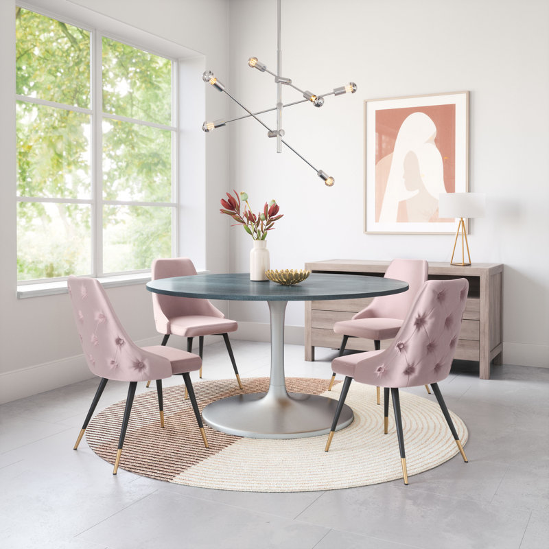 Pink Velvet Upholstered Side Chair with Gold Trim, Set of 2