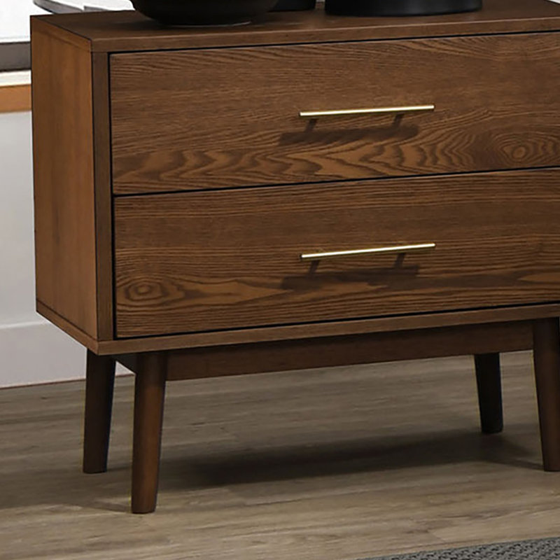 Ensemble de chambre avec lit plateforme 3 pièces Wooden Mid-Century, Double 
