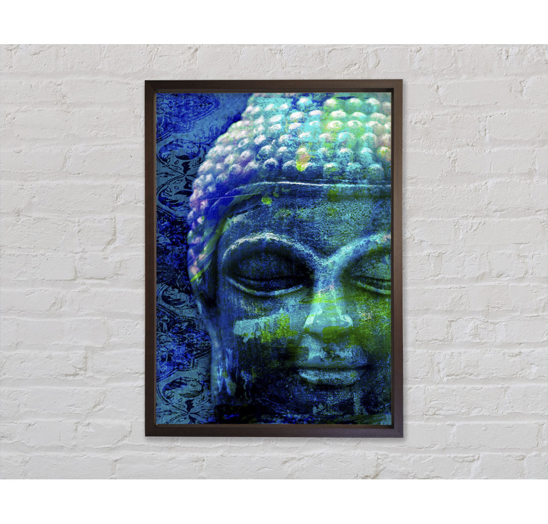 Retro Blau Grün Buddha - Einzelner Bilderrahmen Kunstdrucke auf Leinwand