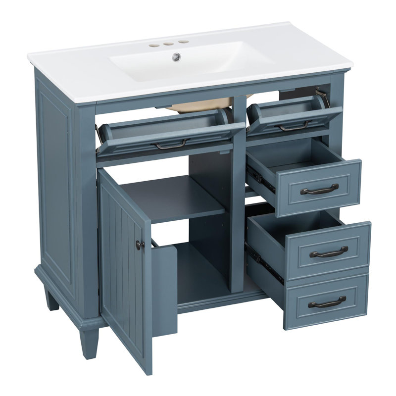 Meuble-lavabo 36 po avec lavabo et rangement, Bleu, Noir