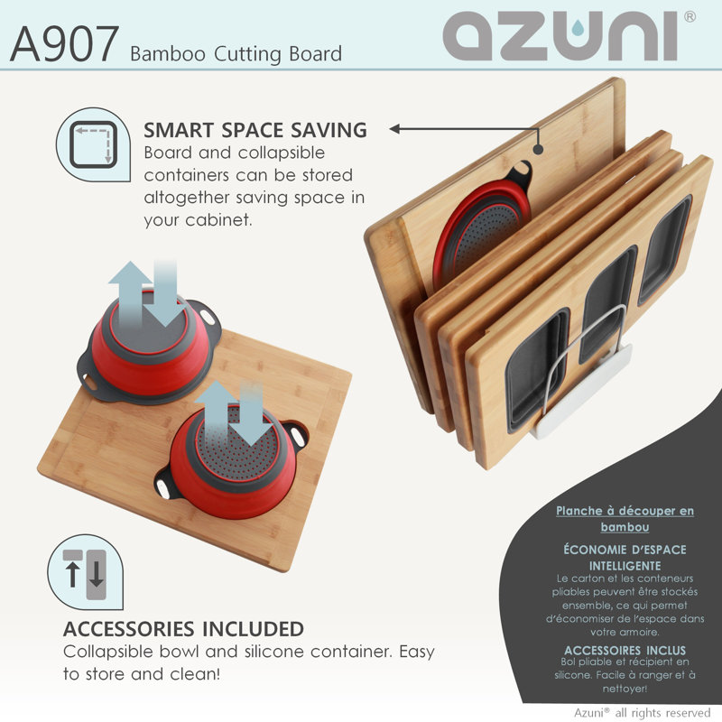 Azuni 18-inch Bamboo Cutting Board with Silicone Colander and Bowl Set