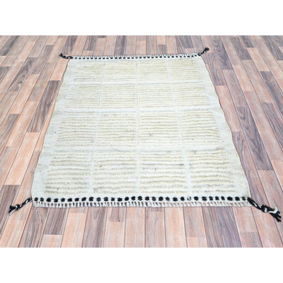 Tapis oriental noué à la main en laine naturelle non tissée 1 pi 8 po x 2 pi, tissage marocain, motif quadrillé, motif oriental