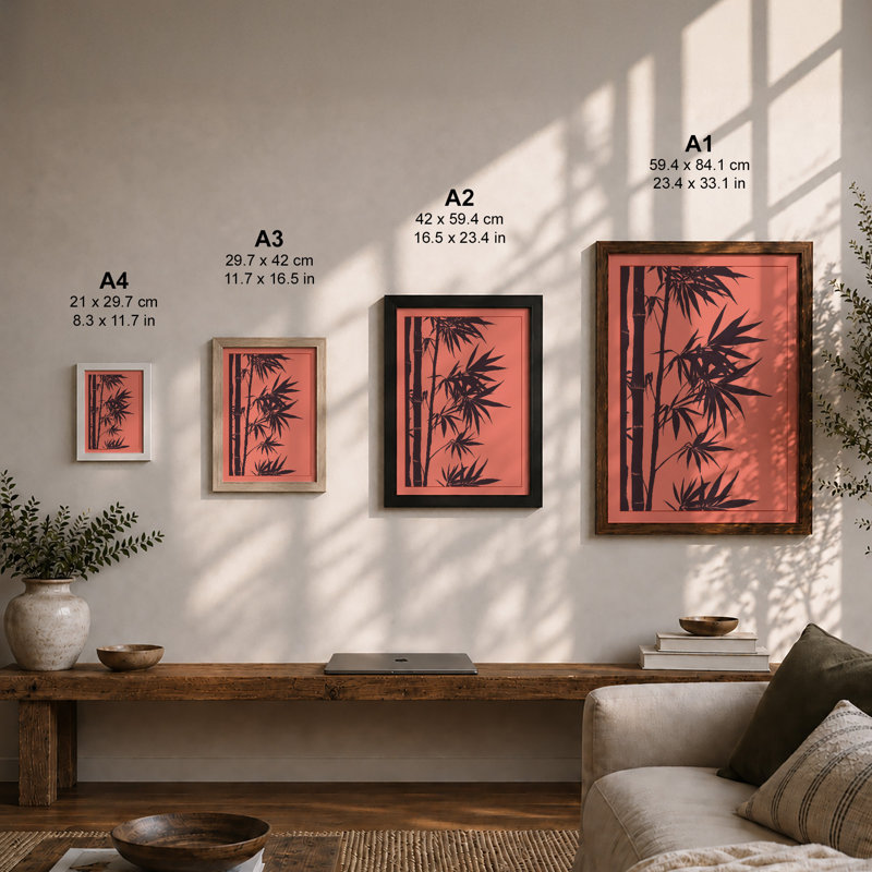 Bamboo Silhouette Botanical - Framed Print, A2 - 59.4 x 42.0 cm, Oak