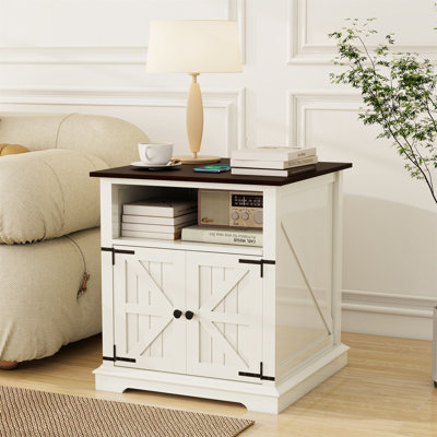 24" Farmhouse End Table&Nightstand  With Charging Station  And Barn Door