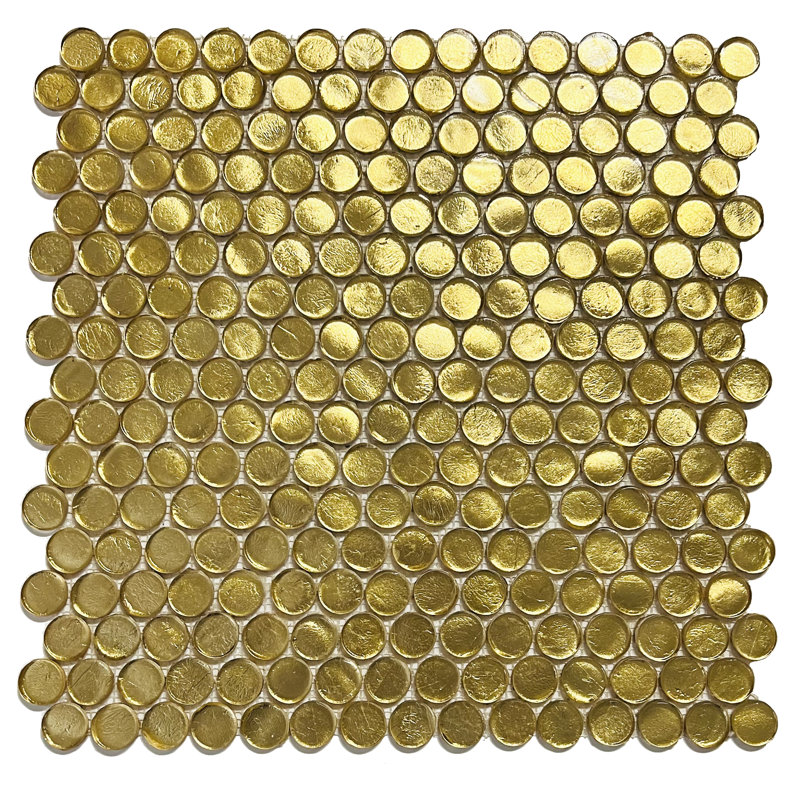 Carreau de mur et de plancher rond en verre 1 po x 1 po Amalfi Gold