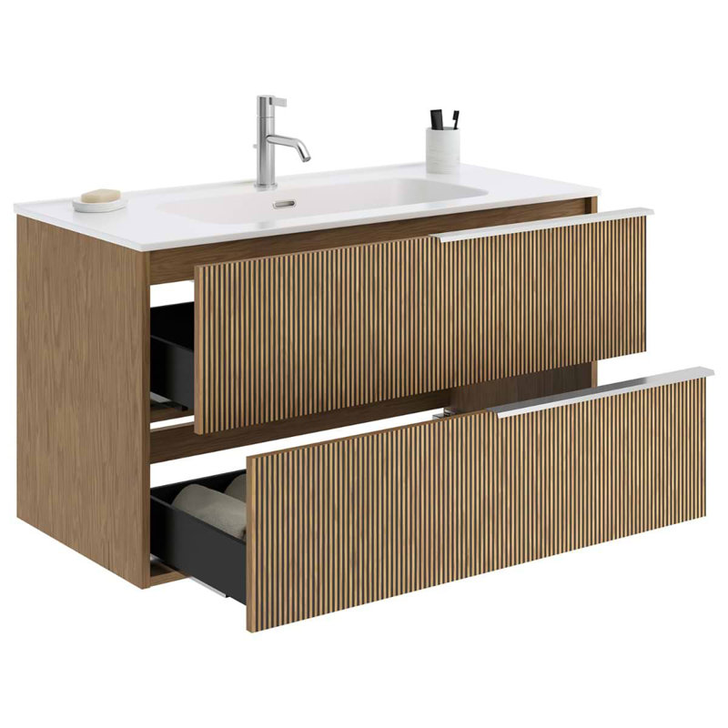 Kora 39.76" Wall Mounted Single Bathroom Vanity with Top, Silver, 40"