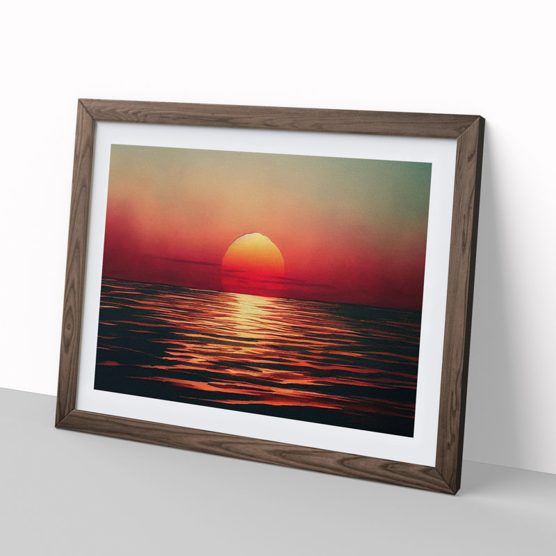 Magnetic Sunset Seascape - Framed Print, 34cm H x 46cm W x 2cm D, Walnut