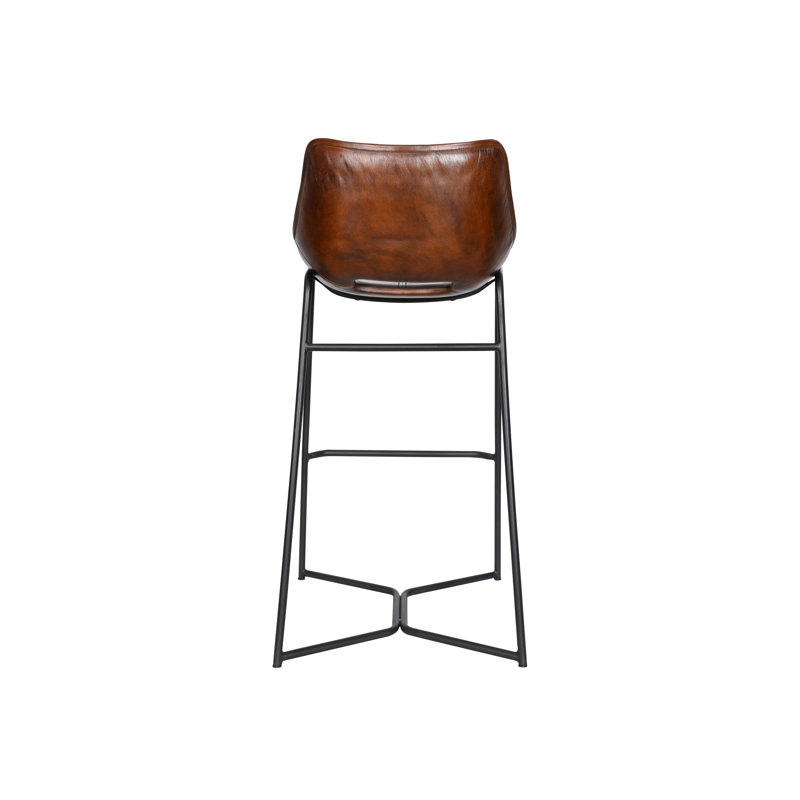 Brisben Upholstered Stool with Metal Frame, Bar Stool (29" Seat Height), Hand Washed Chestnut