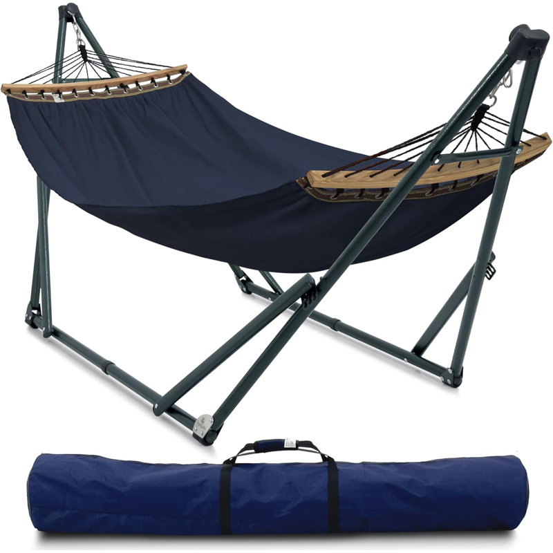 Toile de hamac avec support en acier robuste et pliable à fermeture rapide Tgiesha Tranquillo, bleu marine