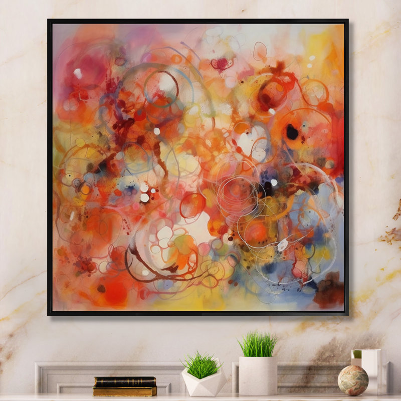 Toile de fond orange, orange et rouge marbré, H 16 po x l 16 po x P 1 po, Cadre flottant noir