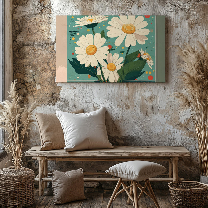 Wall Art Flower Market Lisbon Canvasretro Daisy, impression florale avec affiche de voyage sur toile prête à accrocher