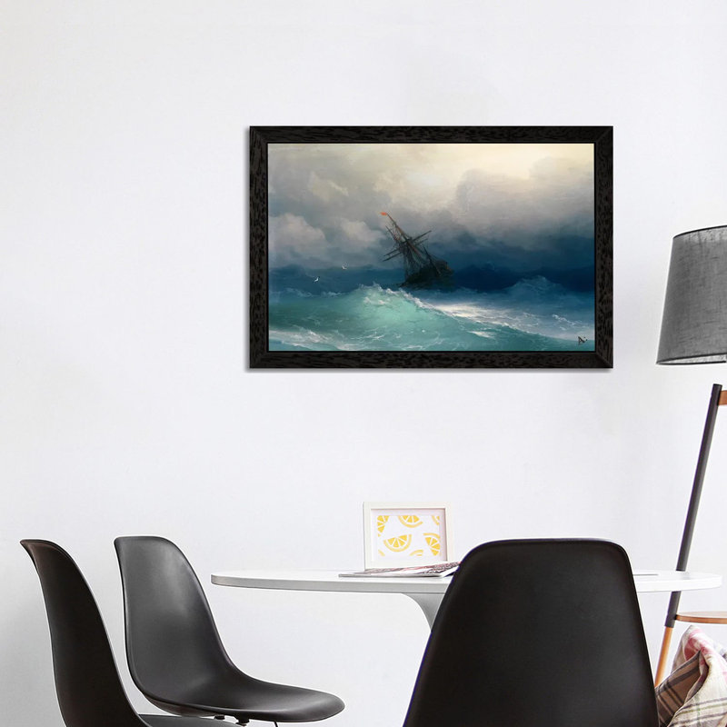 Ship On A Stormy Seas by Ivan Aivazovsky - Painting on Canvas, 66.04 cm H x 45.72 cm W, Black Framed