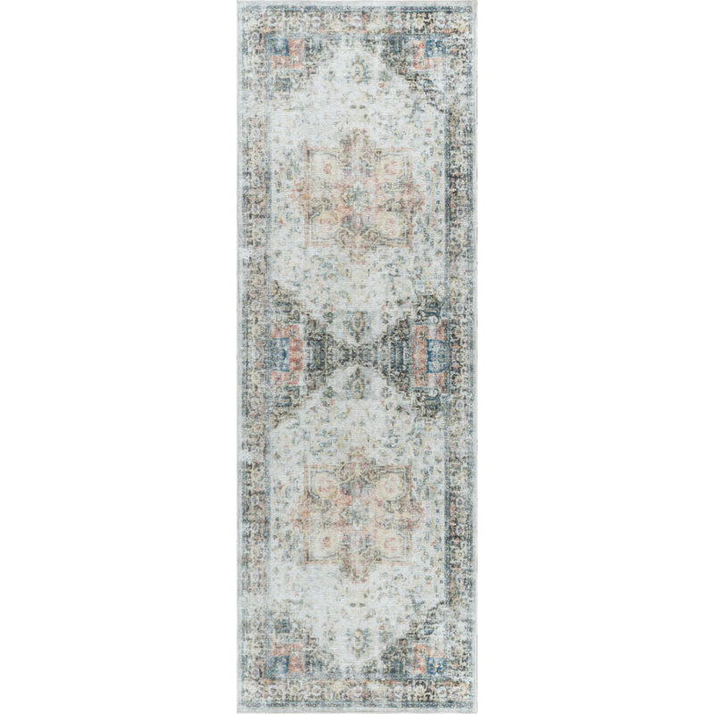 Allauddin Oriental Machine Woven Cotton/Polyester Area Rug in Gray, Runner 2'7" x 8'