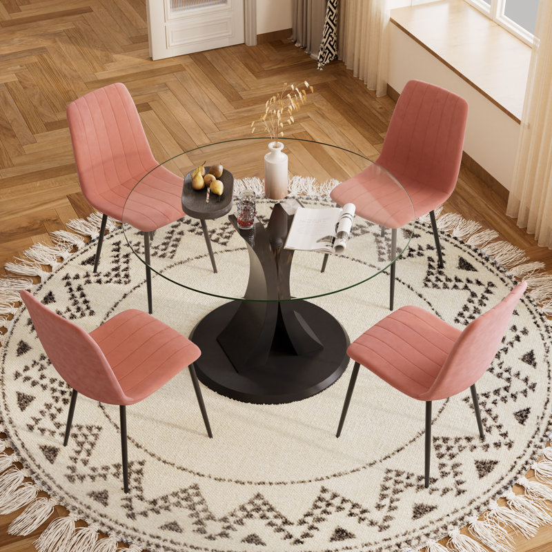 Ensemble de table ronde en verre trempé, 5, Gris