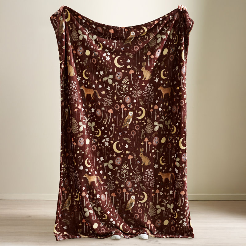 Enchanted Twilight Animals Cosy Fleece Blanket Throw, Chocolate