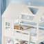 Lit superposé simple au-dessus d'une chambre double avec glissade, échelle, tablettes de rangement et garde-robe, lit superposé pour enfants en bois massif-134482846