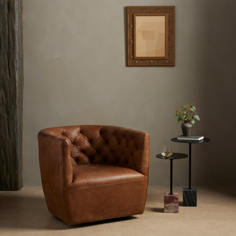 Hanover Swivel Tufted Barrel Chair, Heirloom Sienna Genuine Leather