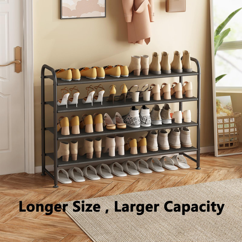 Black 4-Tier Metal Shoe Rack with Non-Woven Fabric Shelves