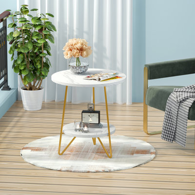 Oni Faux Marble End Table with Storage Shelf 