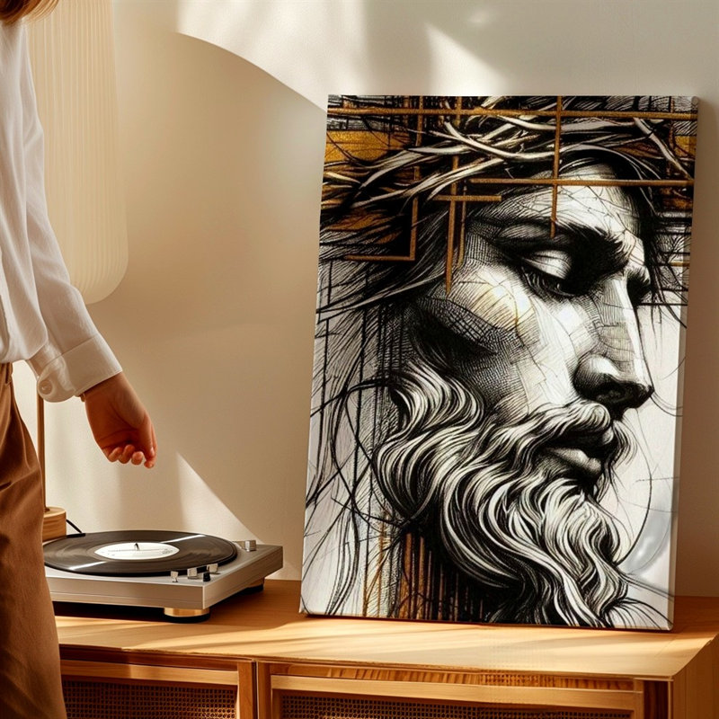 Abstrait, Portrait de Jésus, peinture moderne, dessin au trait, impression sur toile, abstrait moderne, H 11 po x l 14 po