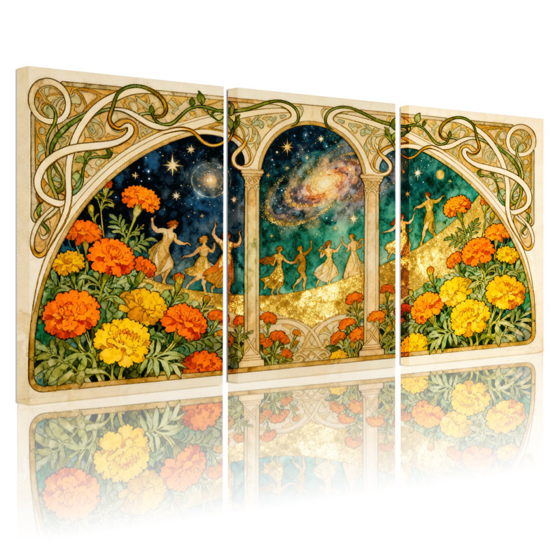 «Fantasy & Sci-Fi Fantasy Garden Dance», ensemble de 3 impressions sur toile, fleurs célestes, H 18 po x l 36 po