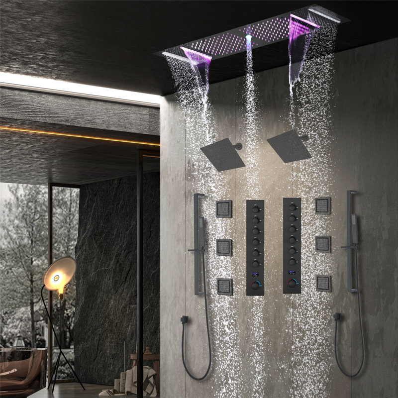 Douche musicale thermostatique avec valve brute, Noir