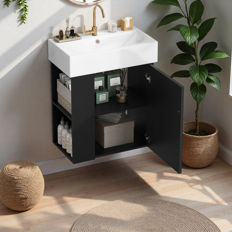21.6 Inch Modern Floating Bathroom Vanity, Black