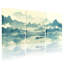 Paysage et nature montagne lac bateau brume nuage ciel eau reflet ensemble de 3 impressions d'art sur toile-229048354
