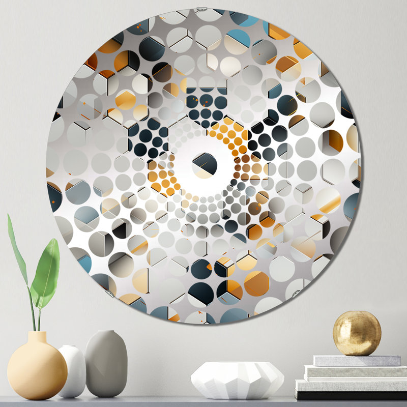 Grey Hexagons Dreams - Miroir décoratif à cercles concentriques, 23,6 po x 23,6 po