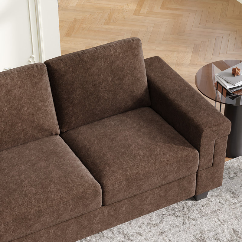 Canapé en polyester à accoudoirs carrés Dereon, Brun, H 32,7 po x l 90 po x P 35 po