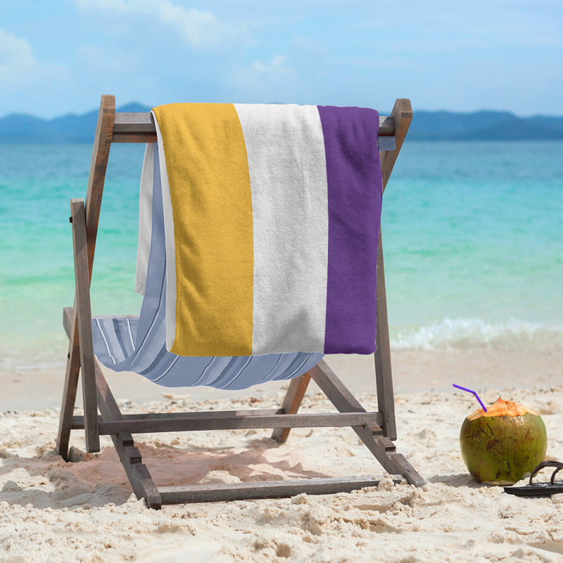 Cotton Blend Lightweight Beach Towel, Gold/White/Purple