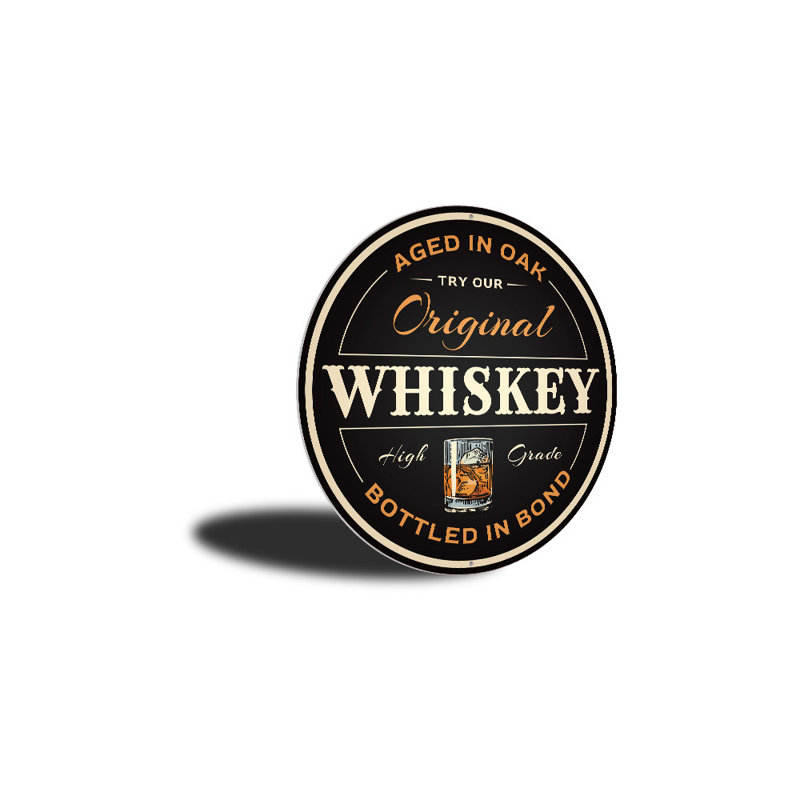 Enseigne originale de bar à whisky, H 18 po x l 18 po x P 0,06 po