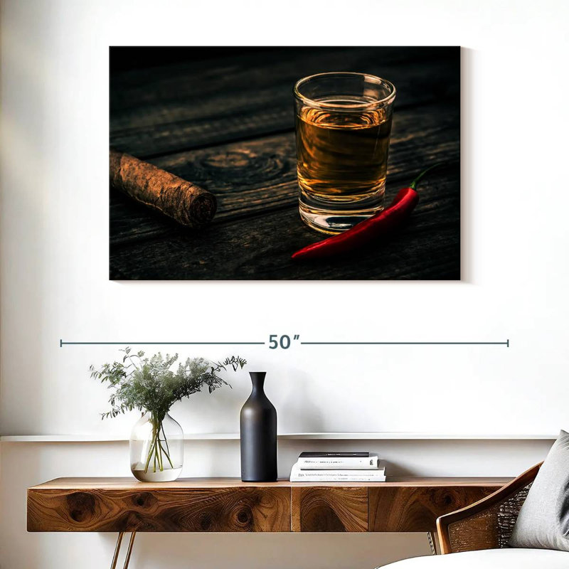 Cigare et alcool épicé, H 26 po x l 39 po
