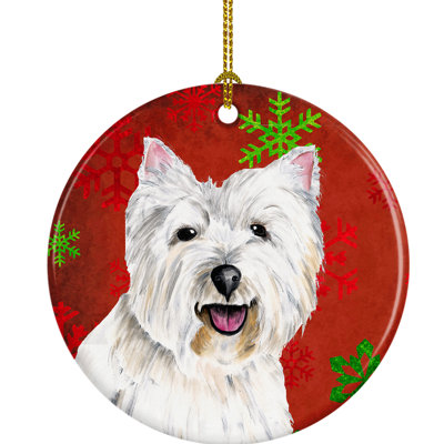 Ornement figurine suspendu en céramique de noël westie flocons de noël