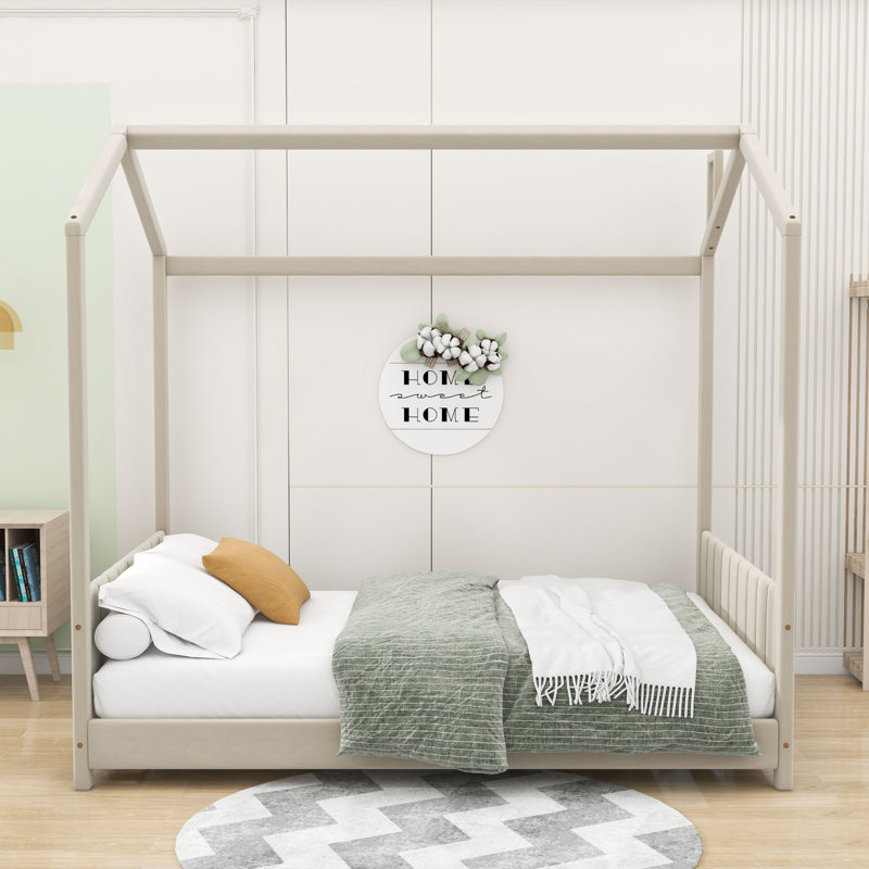 Lit plateforme à baldaquin capitonné Bussell, Double, Beige