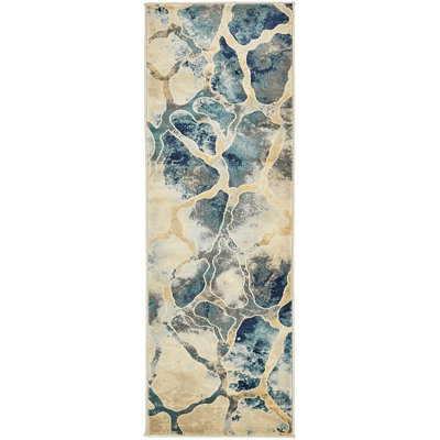 Tapis abstrait bleu / gris / beige / brun clair Brantlie